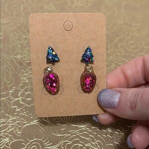3 for $20 Vibrant Pink and Blue Glitter Christmas Earrings